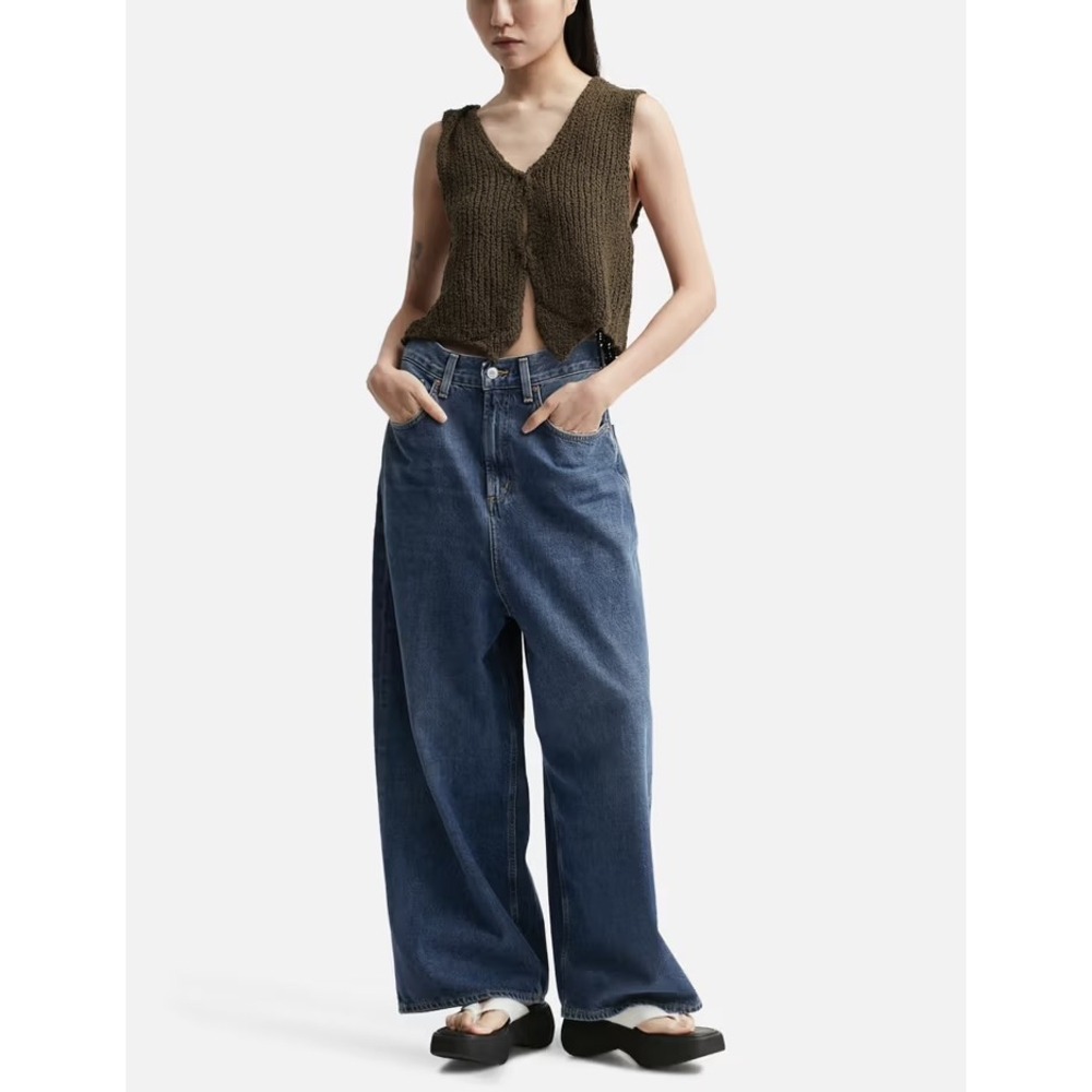 Agolde Valeria High Rise Wide Leg Jeans Medium Indigo Blue Size 30 Baggy Loose